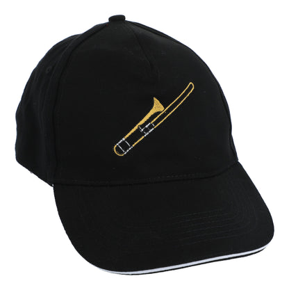 Baseball cap with embroidered instruments, black, cotton