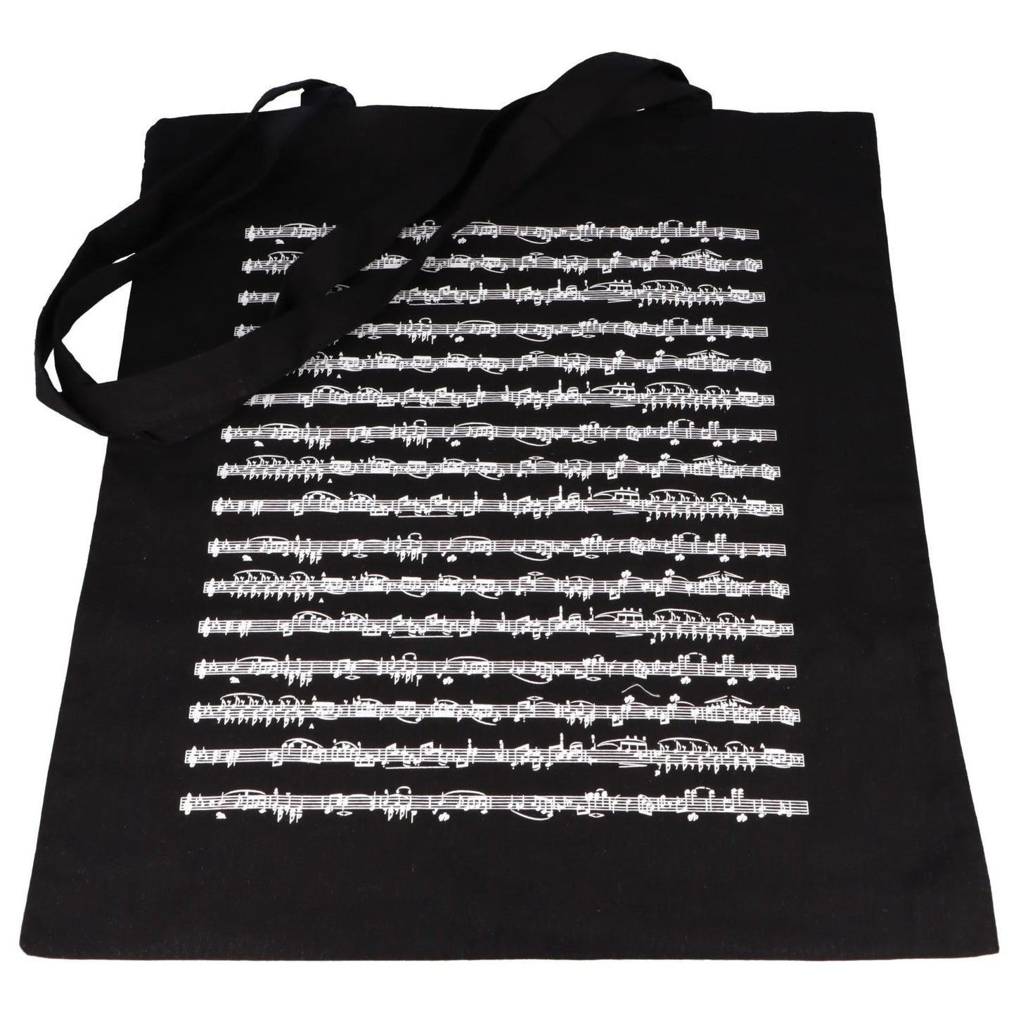 Notenlinien-Henkeltasche, schwarz, lange Henkel