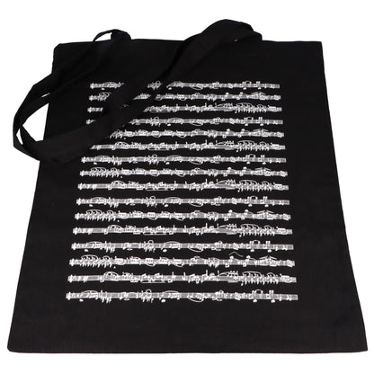 Notenlinien-Henkeltasche, schwarz, lange Henkel