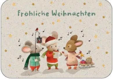 Postkarte Fröhliche Weihnachten (singende Mäuse)