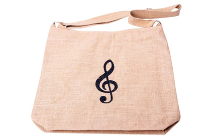 Jute bag natural with treble clef, adjustable straps