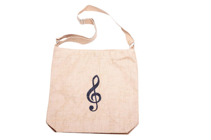 Jute bag natural with treble clef, adjustable straps