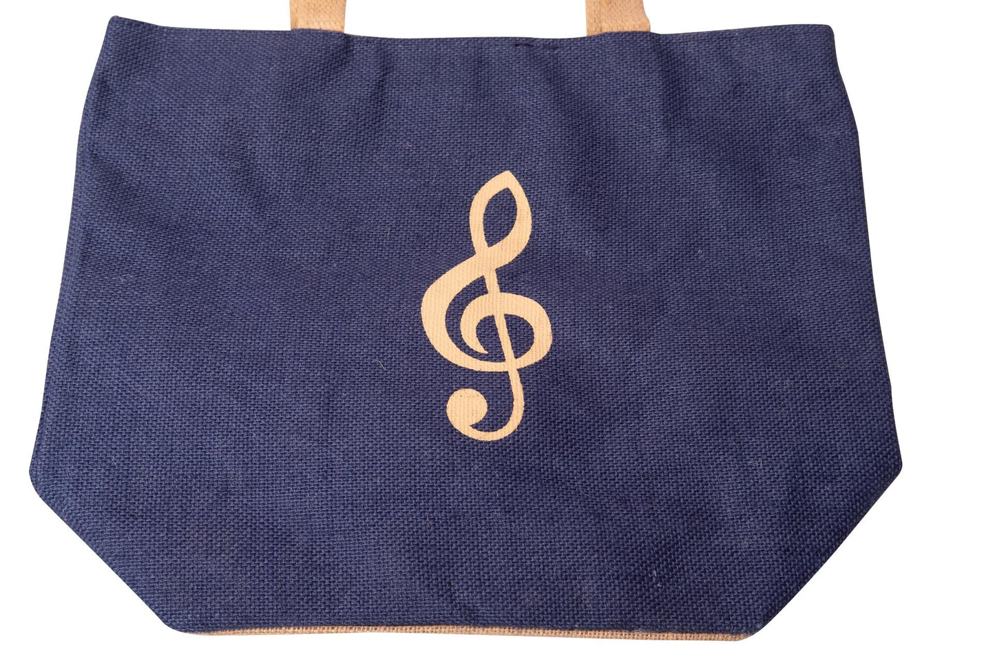 blue jute handle bag with treble clef