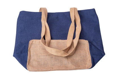 blue jute handle bag with treble clef