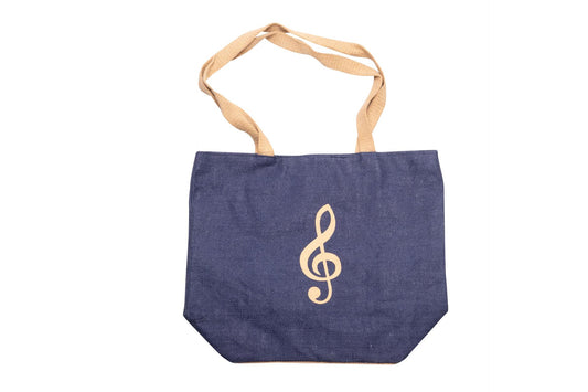 blaue Jute-Henkeltasche mit Violinschlüssel