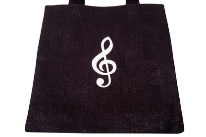 Jute handle bag, black with white treble clef