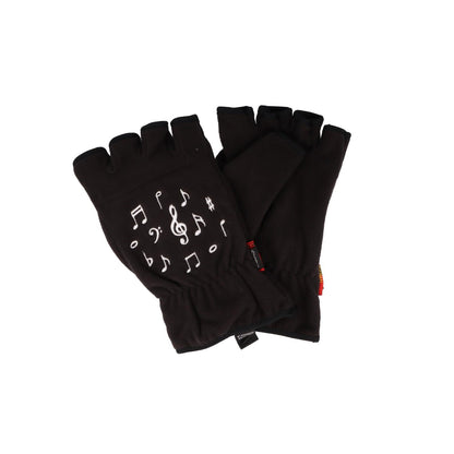 Music note motif fleece gloves, two sizes, short fingers, with heating pad - size: S/M