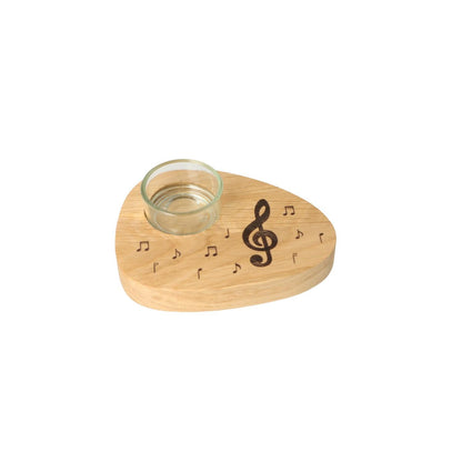 Tealight holder made of oak with treble clef and notes