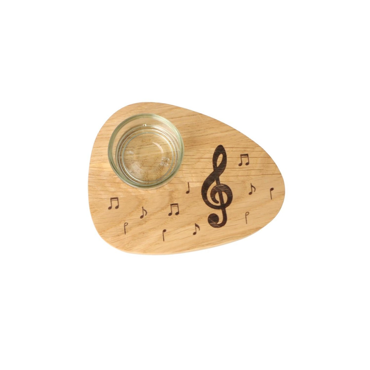 Tealight holder made of oak with treble clef and notes