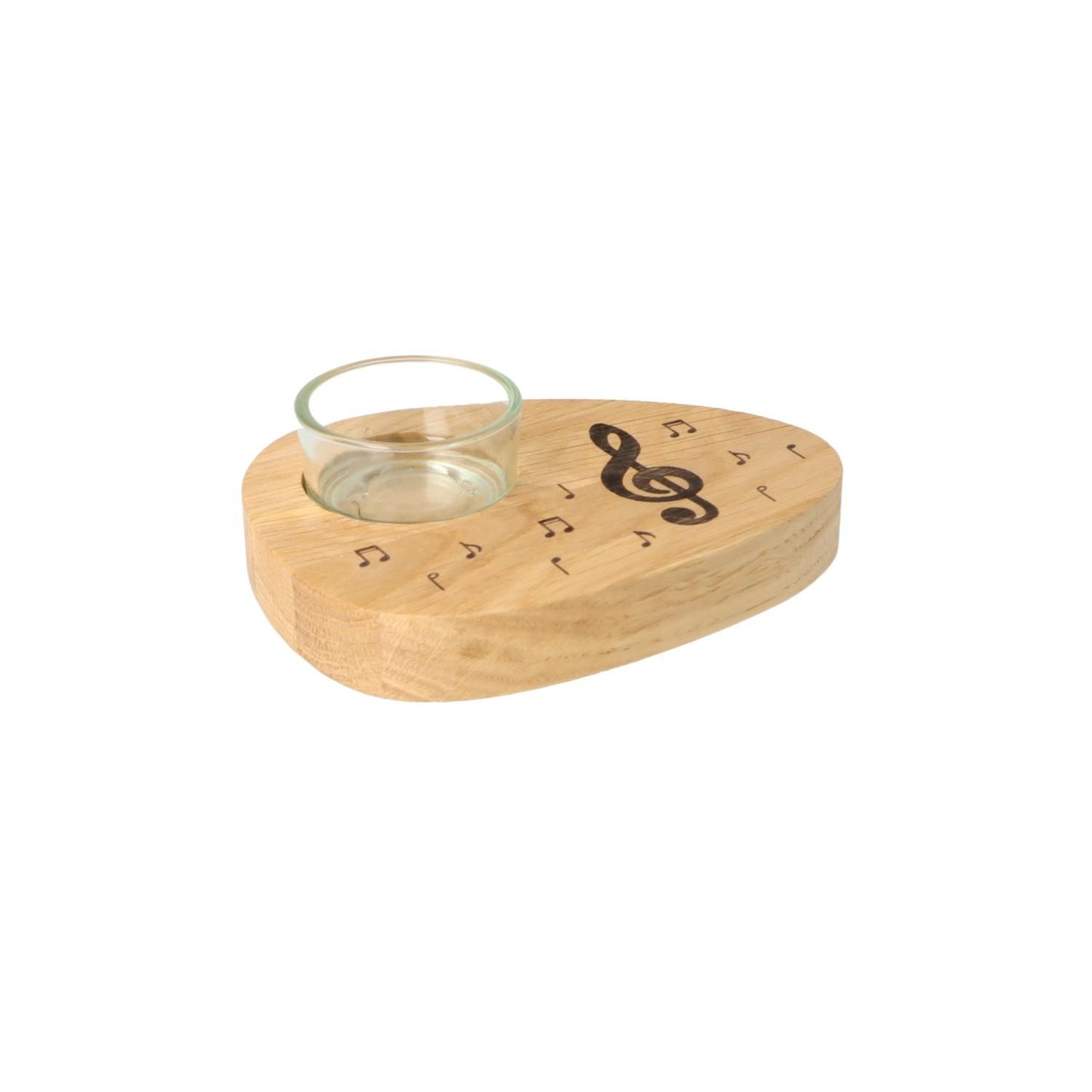 Tealight holder made of oak with treble clef and notes