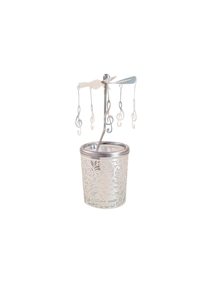 Windlight glass carousel with treble clef pendant