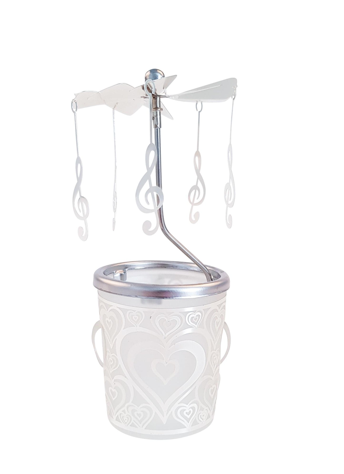 Windlight glass carousel with treble clef pendant