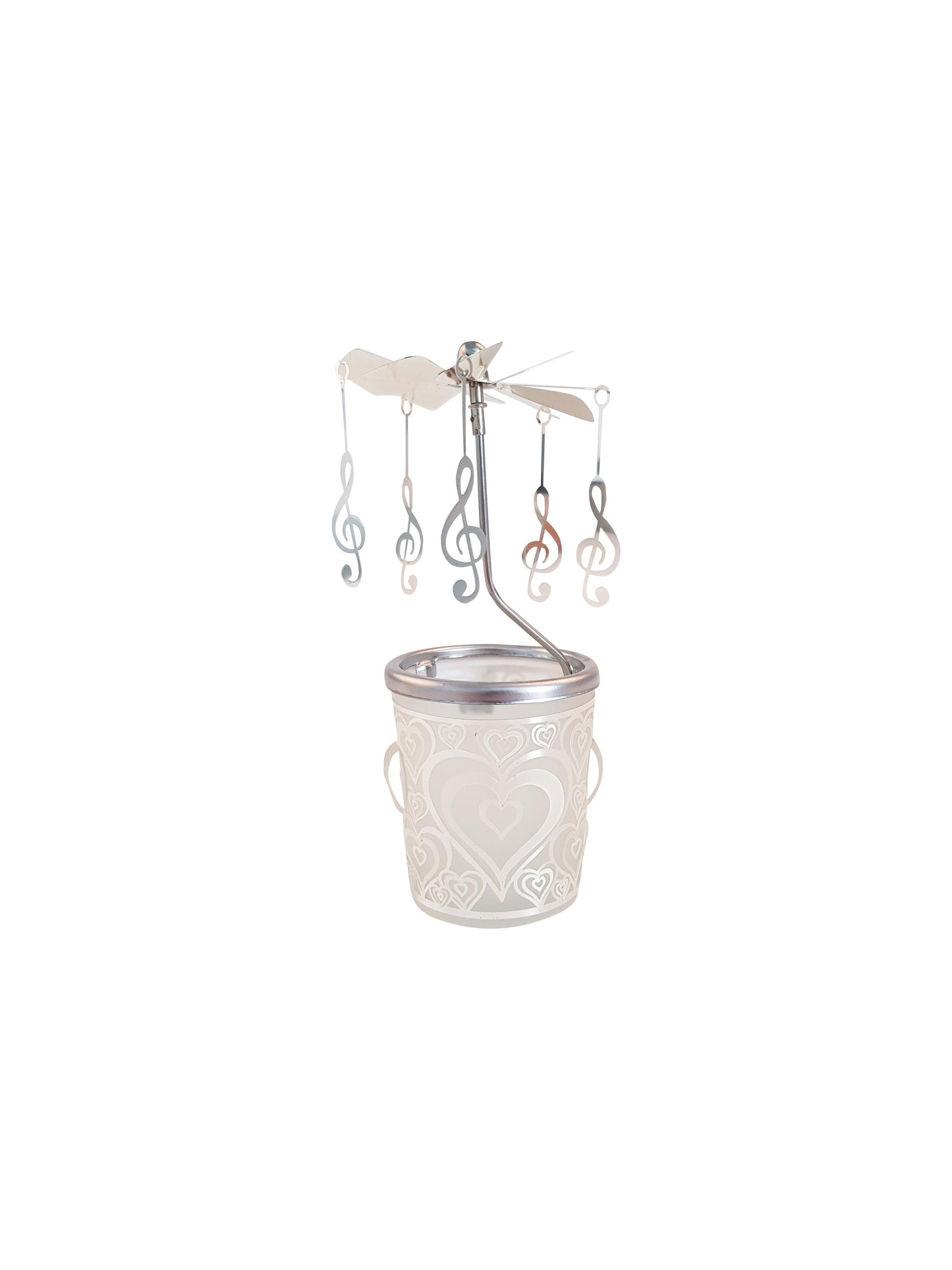 Windlight glass carousel with treble clef pendant