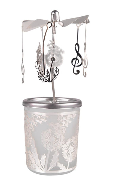 Windlight glass carousel with treble clef pendant