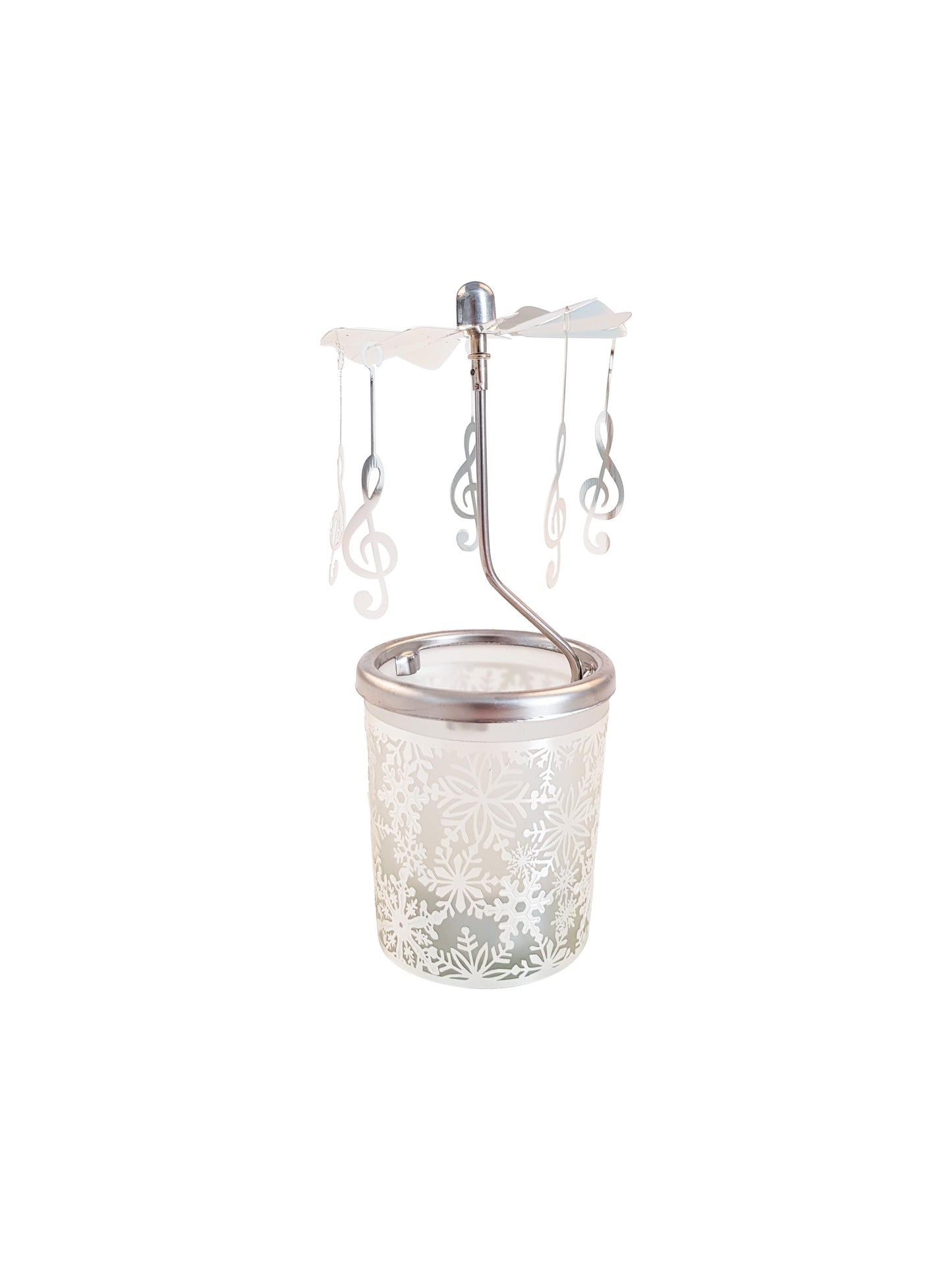 Windlight glass carousel with treble clef pendant