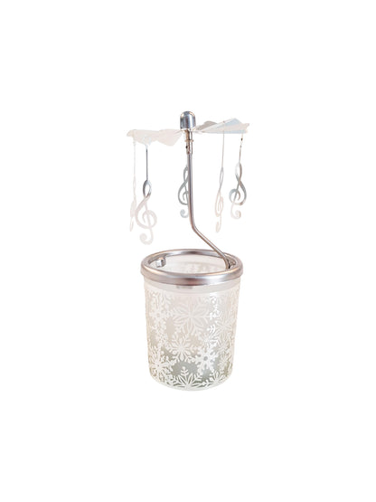 Windlight glass carousel with treble clef pendant