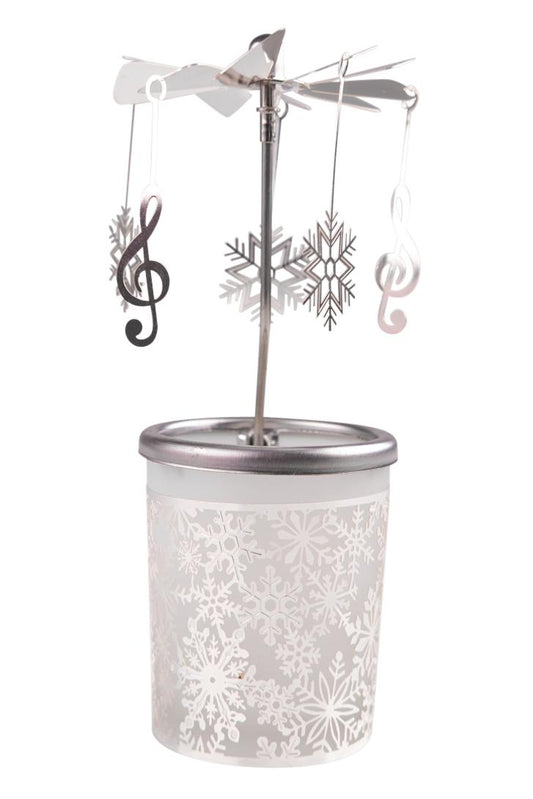 Windlight glass carousel with treble clef pendant