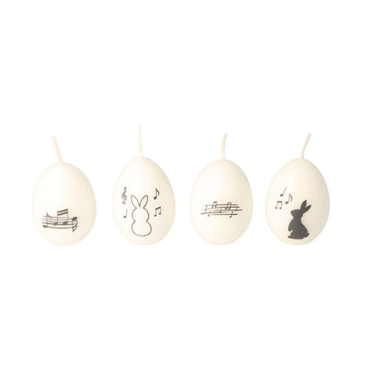 Set of 4 egg candles, white/anthracite, various designs