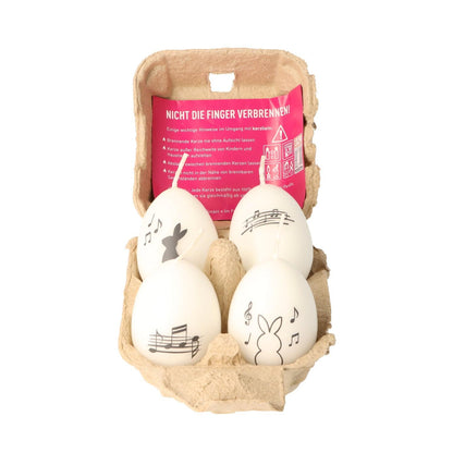 Set of 4 egg candles, white/anthracite, various designs