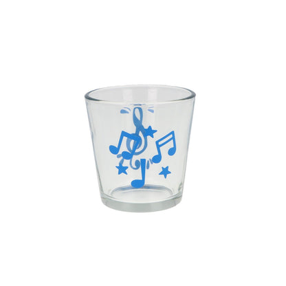 Teelichtglas mit Violinschlüssel, Noten und Sterne, Windlicht