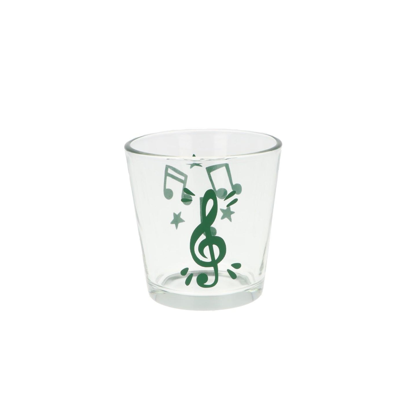 Teelichtglas mit Violinschlüssel, Noten und Sterne, Windlicht