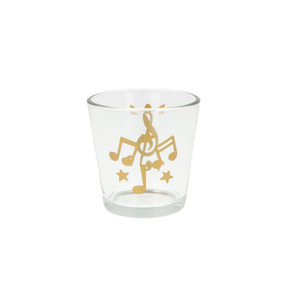 Teelichtglas mit Violinschlüssel, Noten und Sterne, Windlicht