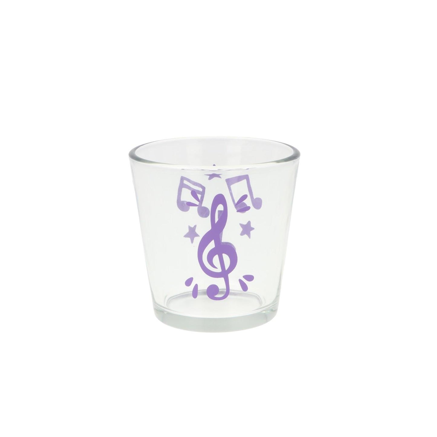 Teelichtglas mit Violinschlüssel, Noten und Sterne, Windlicht