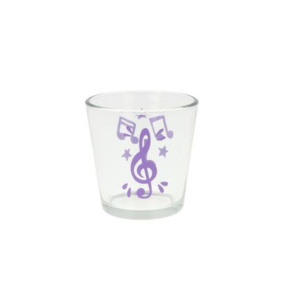Teelichtglas mit Violinschlüssel, Noten und Sterne, Windlicht