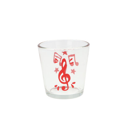 Teelichtglas mit Violinschlüssel, Noten und Sterne, Windlicht