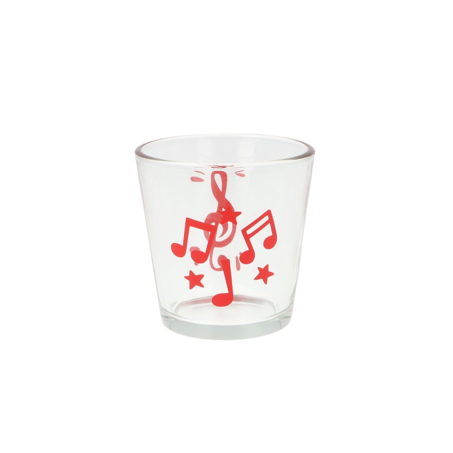 Teelichtglas mit Violinschlüssel, Noten und Sterne, Windlicht