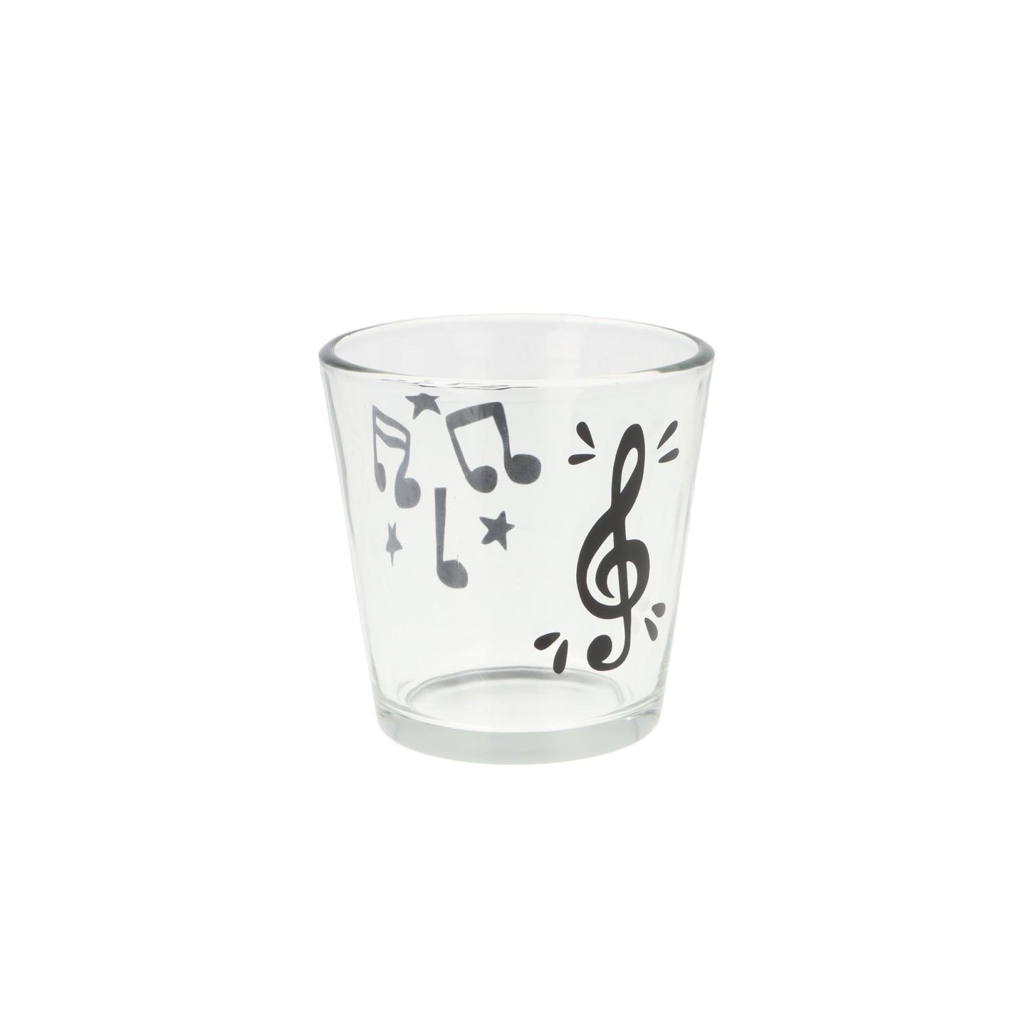 Teelichtglas mit Violinschlüssel, Noten und Sterne, Windlicht