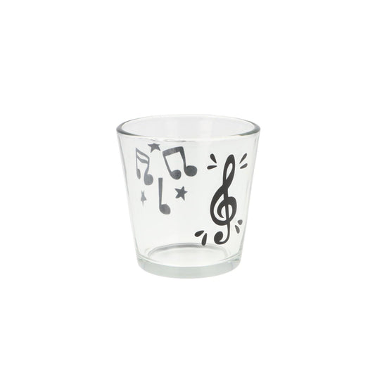 Teelichtglas mit Violinschlüssel, Noten und Sterne, Windlicht