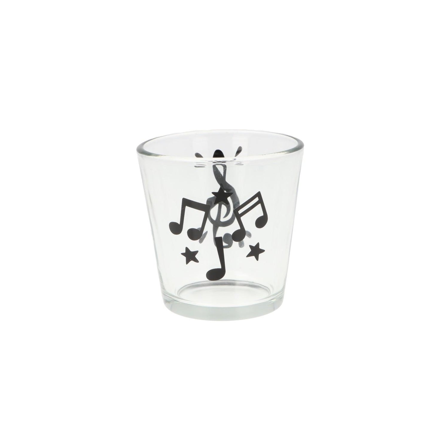 Teelichtglas mit Violinschlüssel, Noten und Sterne, Windlicht