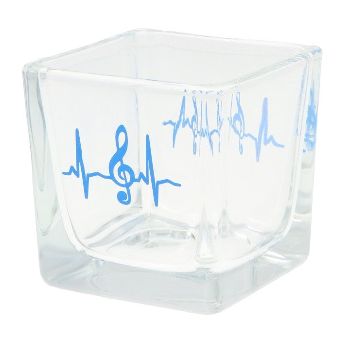 quadratisches Teelichtglas mit Herzschlag und Violinschlüssel, Windlicht