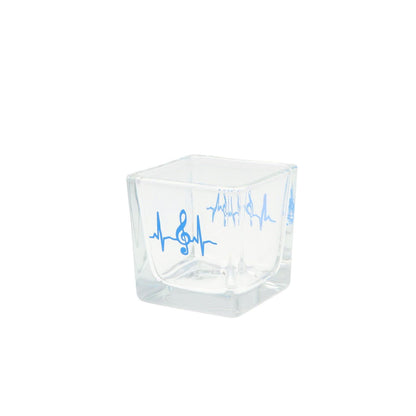 quadratisches Teelichtglas mit Herzschlag und Violinschlüssel, Windlicht
