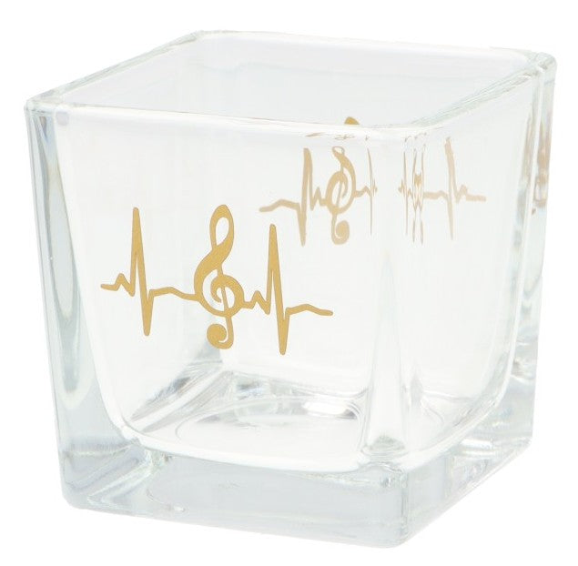 quadratisches Teelichtglas mit Herzschlag und Violinschlüssel, Windlicht