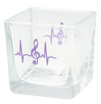 quadratisches Teelichtglas mit Herzschlag und Violinschlüssel, Windlicht