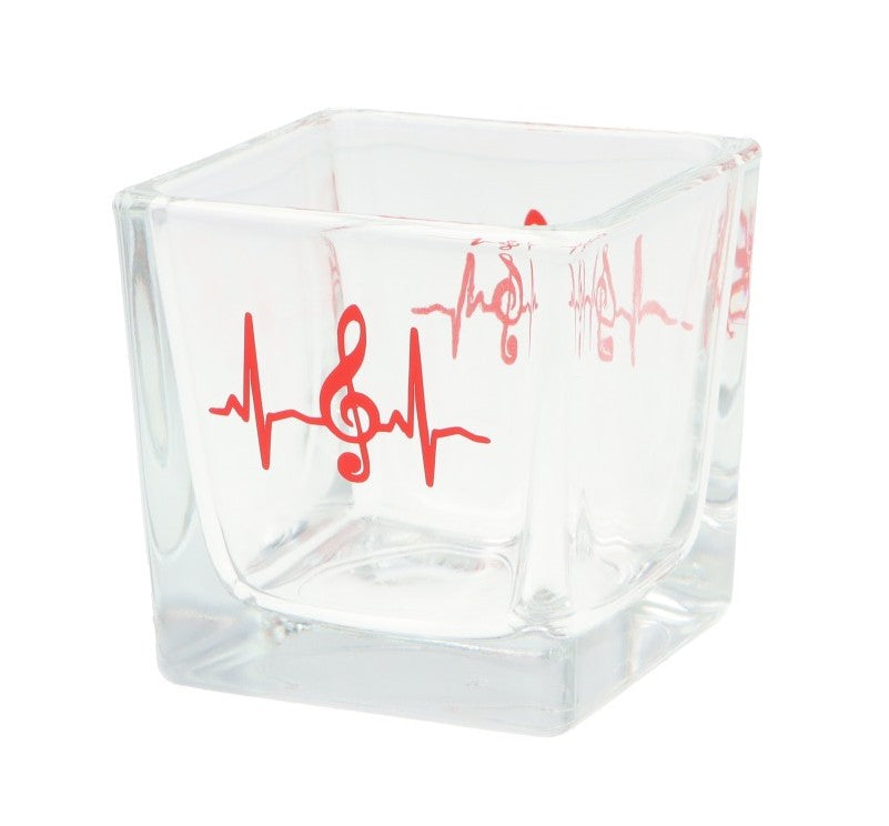 quadratisches Teelichtglas mit Herzschlag und Violinschlüssel, Windlicht