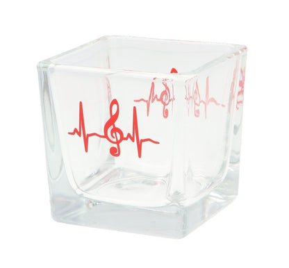 quadratisches Teelichtglas mit Herzschlag und Violinschlüssel, Windlicht