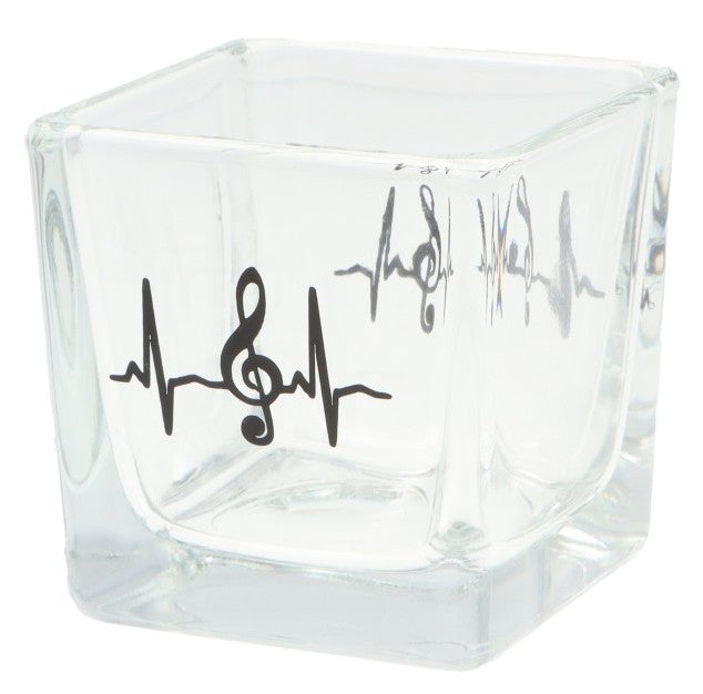 quadratisches Teelichtglas mit Herzschlag und Violinschlüssel, Windlicht