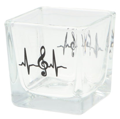 quadratisches Teelichtglas mit Herzschlag und Violinschlüssel, Windlicht
