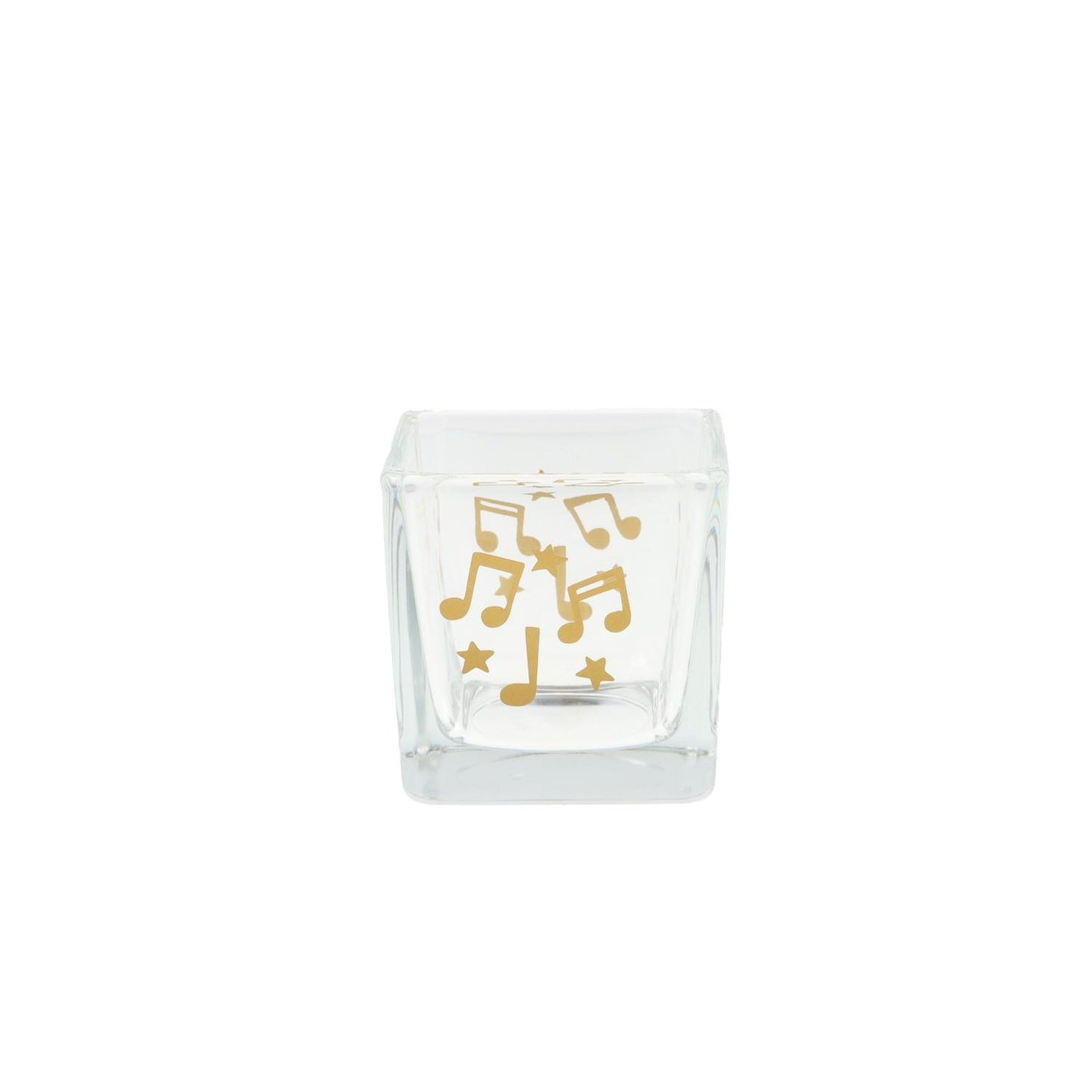 quadratisches Teelichtglas mit Noten und Sterne, Windlicht