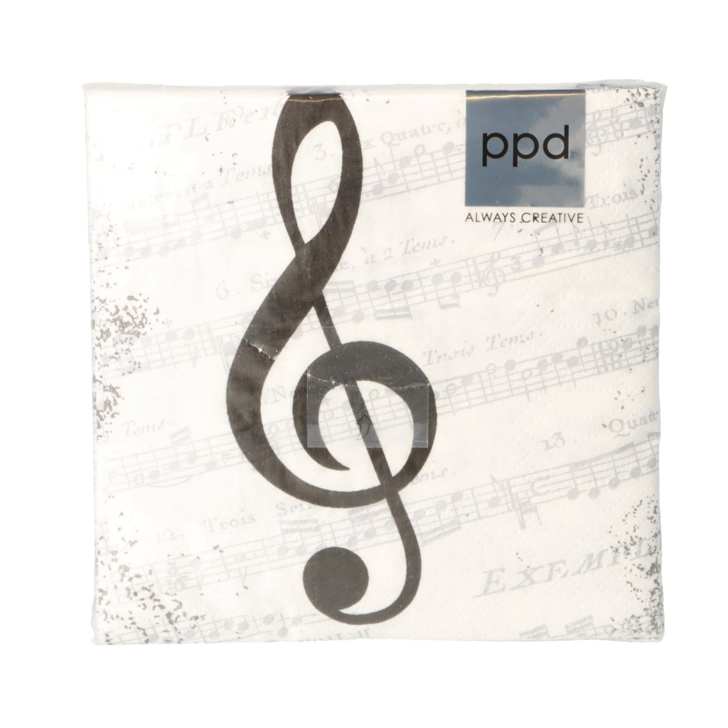 Napkins "I Love Music", black treble clef and music lines (cocktail format)