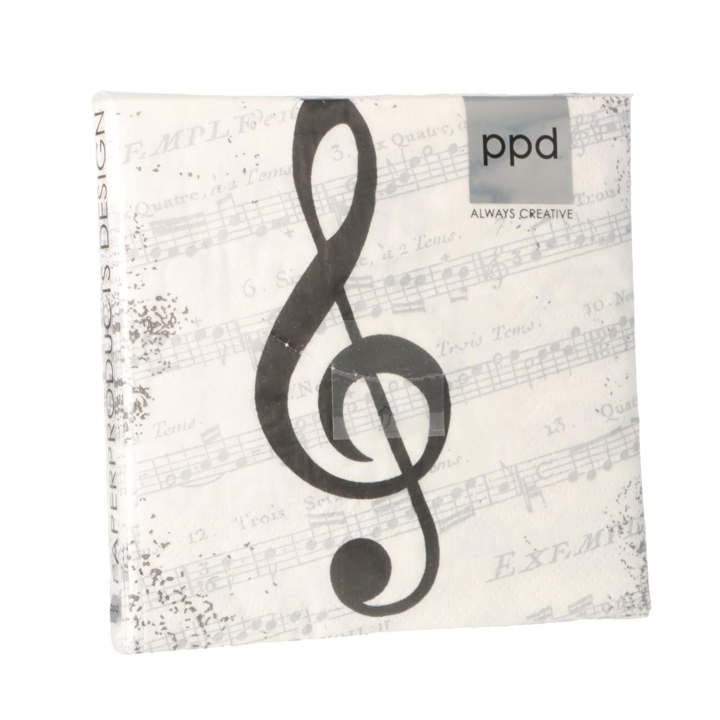 Napkins "I Love Music", black treble clef and music lines (cocktail format)