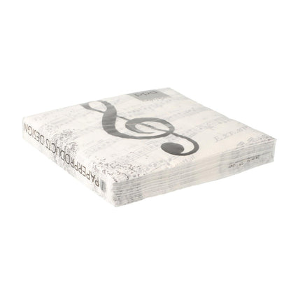 Napkins "I Love Music", black treble clef and music lines (cocktail format)