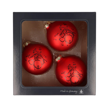 Set of 3 Christmas balls with drum print, various colors