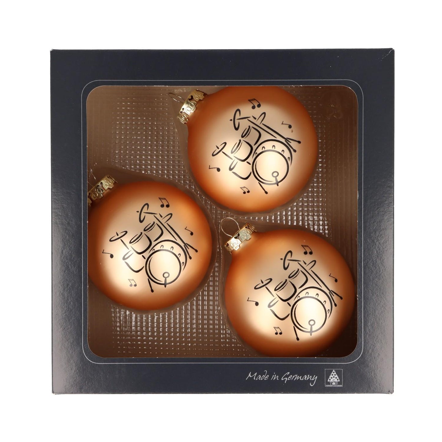 Set of 3 Christmas balls with drum print, various colors