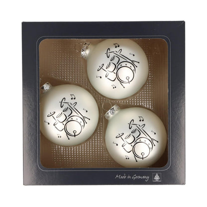 Set of 3 Christmas balls with drum print, various colors