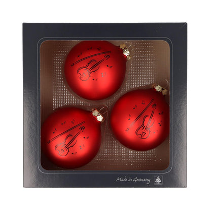 Set of 3 Christmas balls with violin print, various colors