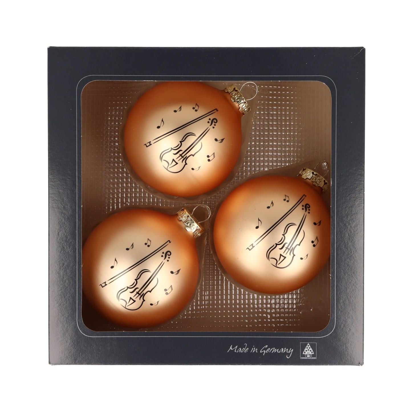 Set of 3 Christmas balls with violin print, various colors